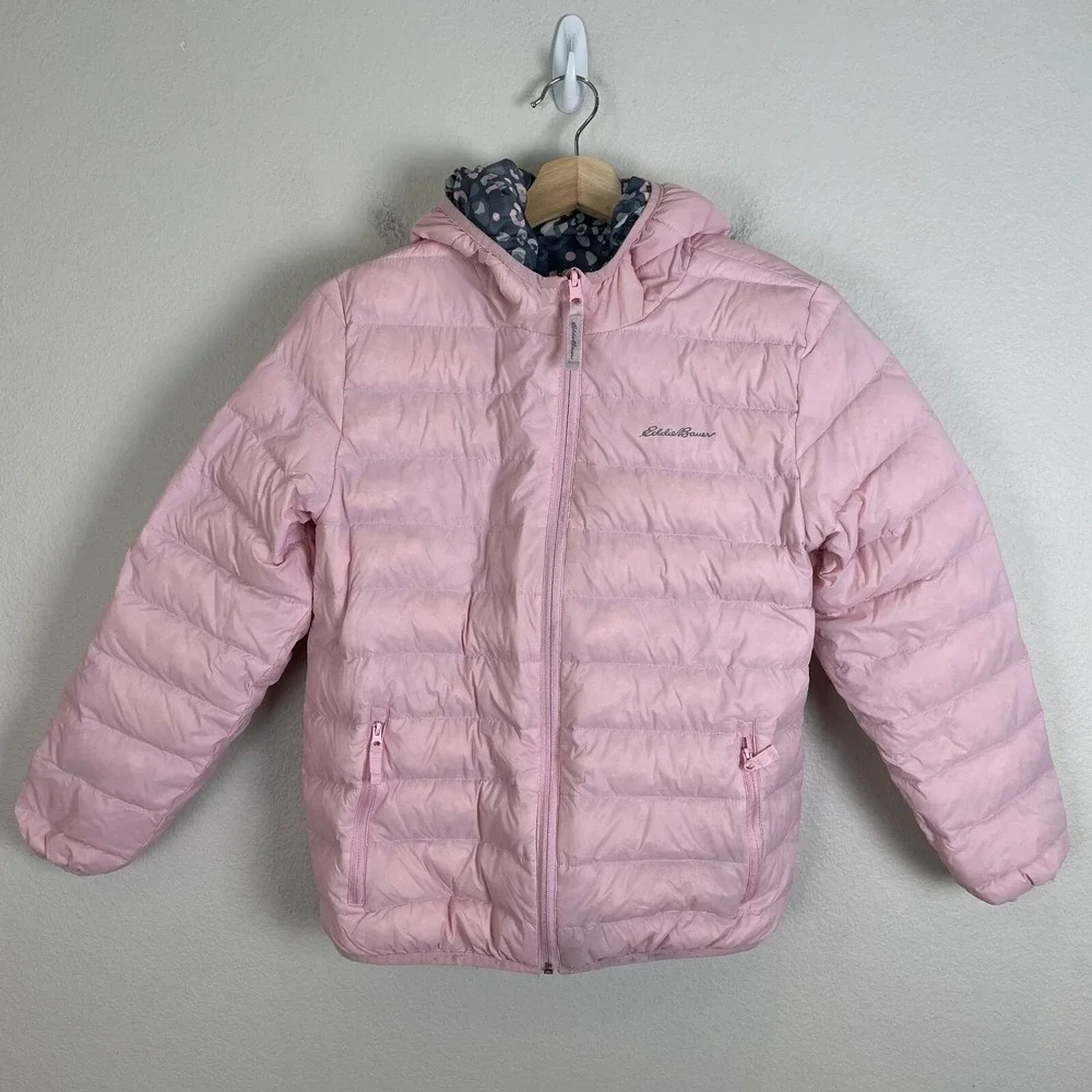 Eddie Bauer Girls Large 14/16‎ Reversible Puffer Down Jacket Zip Up Hooded